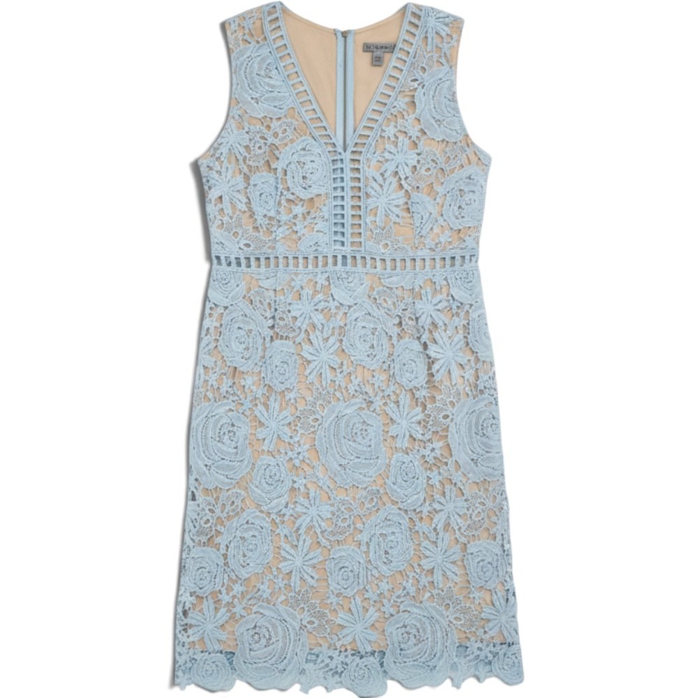 Romantic Women Blue Floral Guipure Lace V-Neck Sheath Dress XL